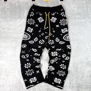 MNML Bandana Pattern Knit Sweatpants Straight Leg Paisley Streetwear Sz L Relax